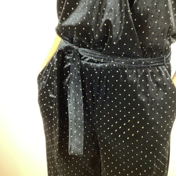 MICHAEL KORS BLACK VELVET GOLD DOTS WIDE LEG JUMPSUIT S - Picture 6 of 12